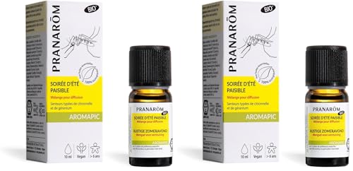 Pranarôm Anti-Mousitques Soirée d’Été Paisible Mélange pour Diffusion Bio aux Huiles Essentielles Biologiques Aromapic 10 ml (Lot de 2)