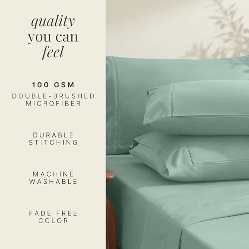 Image of Hearth & Harbor Bed Sheets, Luxury Soft 6 Piece Bed Sheet Set Extra Deep Pocket Fitted Sheets Fits Mattress up to 21 inch, Double Brushed Bedding Sheets & Pillowcases, Split King Ice Green