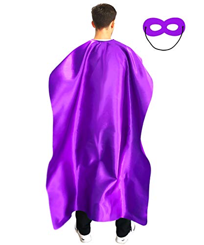 Adult Superhero Cape and Mask for Man and Woman - Dress Up Superhero Costume for Party or Vacation Bibble School (Purple)