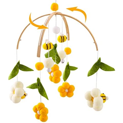OESSUF Baby Mobile for Crib Crib Nursery Mobile for Boys Girls Boho Bee Flower Nursery Decor Soothe Toy Baby Shower Set for Infant Bedroom Hanging Decoration Toy(Bee) Cover