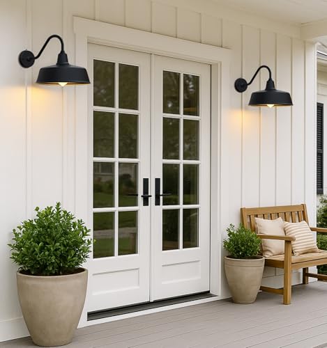 Image of JOESA Enhance The Aesthetics of Your Outdoor Space with a Stylish Black Gooseneck Barn Light - Durable and Weatherproof Design, Perfect for Illuminating Porch, Garage, and More.