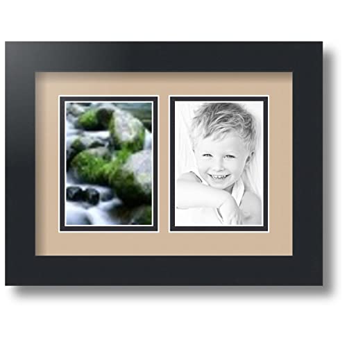 ArtToFrames Collage Photo Frame Double Mat with 2 - 3.5x5 Openings and Satin Black Frame