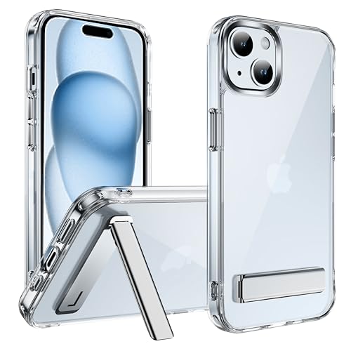 Coque iPhone 15 Plus béquille transparente pour regarder vos vidéos les mains libres