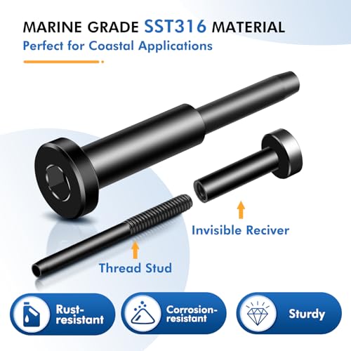 Image of 26Pack Black PVD Technology Invisible Cable Railing Kits, Marine Grade T316 Swage Tensioner and Terminal Hidden for 1 /8 inch Cable Railing, Terminal with Spare Thread Stud for Level /Stair /Wood Post