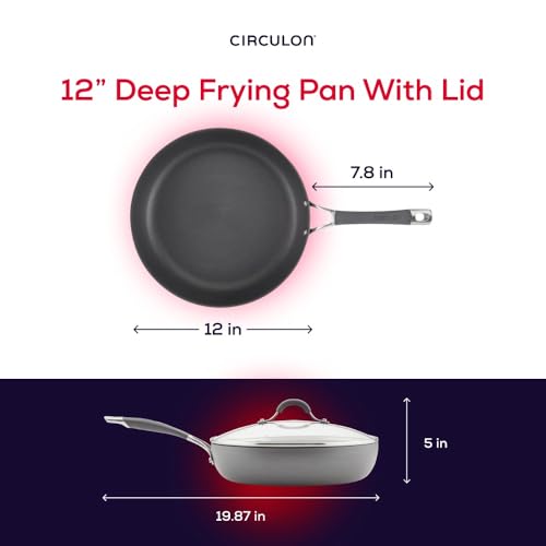Circulon Radiance Deep Hard Anodized Nonstick Frying Pan/Skillet with Lid - 12 Inch, Gray