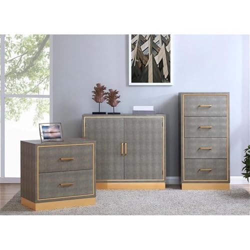 Pemberly Row PR-4753-2422319 Modern 2-Drawer Faux Shagreen End Table In Gray thumb #5