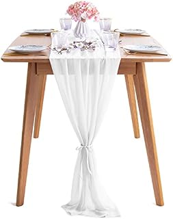 Chiffon Table Runner White,Extra Long Decorative Table Runner 28x120 Inches,Sheer Chiffon Table Cover for Outdoor Wedding Party Romantic Decoration