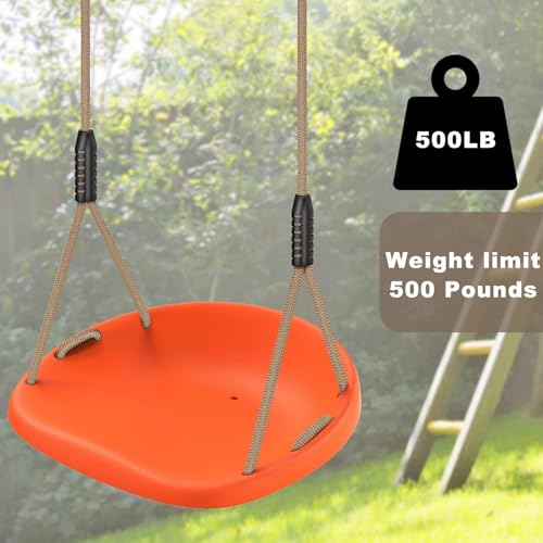 Image of SELEWARE Orange Heavy Duty Swing Seat for Adults Kids Tree Swing, 1 Pack | Indoor /Outdoor Plastic Swing with Adjustable Ropes and Carabiners, Swing Set Accessories for Backyard Patio Garden Playground