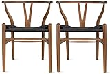 2xhome Set of 2 Wishbone Wood Armchair with Arms Open Y Back Open Mid Century Modern Contemporary...