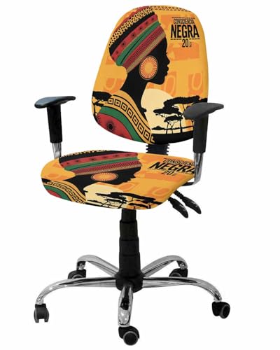 Farmhouse Boho 2 Pieces Computer Office Chair Covers Set,Stretchable Desk Rotating Chair Seat Cushion Slipcover Back Covers,Africa Woman Tree Sunset Ethnic Art Slipcover Back Cover,Protectors Cover