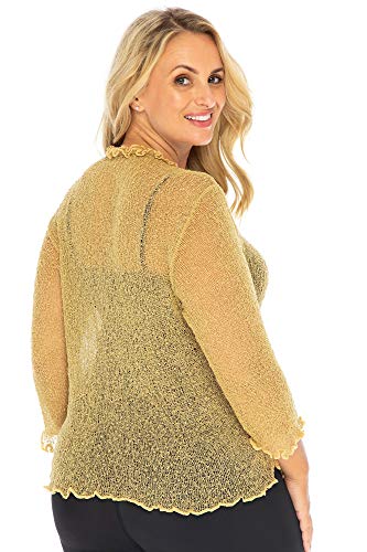 Back From Bali Womens Plus Size Ruffle Shrug Bolero Sheer Cardigan Arm Cover 2X 3X 4X Lightweight Natural Gold #TOP1