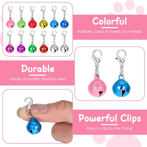 Wanmu Pet Bells for Dog Cat Collar, 12Pcs Kitten Puppy Bells with 1Pack Keychain, Small Dog Collar Charm Pendant Accessories with Clasp for Festival Party DIY Craft Christmas Decoration (9 Colors) - Thumbnail 3