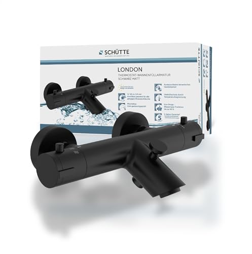 Schütte 52476 LONDON - Grifo de bañera con termostato, termostato con protección antiquemaduras a 38 °C, color negro mate