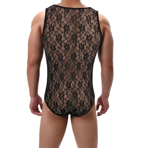 FYMNSI Men's Sheer Lace Bodysuit Leotard One Piece See Through Lingerie Floral Wrestling Singlet Sissy Crossdresser Pajamas2