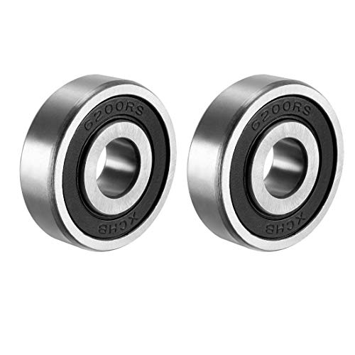 Image of sourcing map 6200RS Deep Groove Ball Bearing Single Sealed 160200, 10mm x 30mm x 9mm Chrome Steel Bearings (Pack of 2)