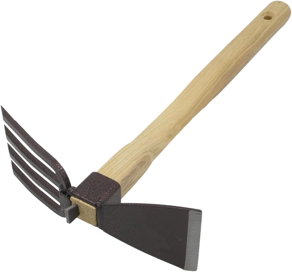Zenport J607 Hoe/Fork Combo, 3.25-Inch Carbon Steel Blade Head and 4-Prong Fork, 1 Count (Pack of 1), Natural