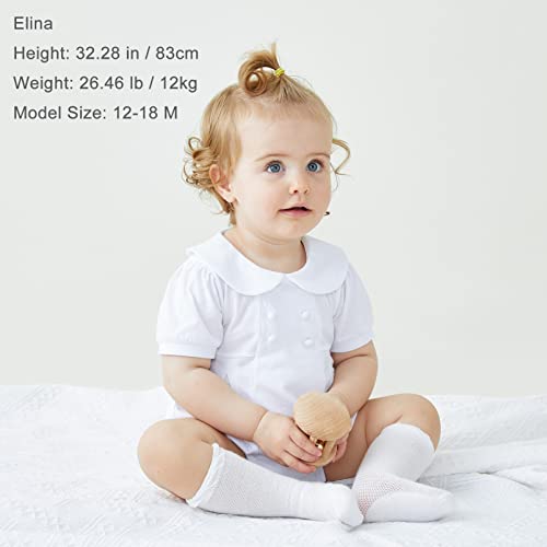 Pureborn Infant Baby Boys Girls Bodysuit Unisex Short Sleeve Peter-Pan Collar Baptism Christening Romper Cotton One-Piece 18-24 Months White #TOP1