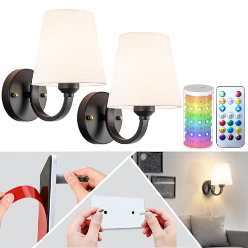 Image of Peel and Stick Wall Sconces, Stick On Wall Sconces Battery Operated, Wireless Adhesive Wall Sconce with 10000mAh Battery Corn Bulb, No Drilling Wall Lamp for Bedroom Living Room