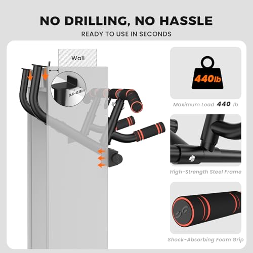 Image of Sportneer Doorway Pull Up Bar with Folding Handle Multi-Grip Chin Up Bar, 440lb Capacity, Strength Training for Upper Body Fitness, Indoor Pull-Up Bar for Home Gym