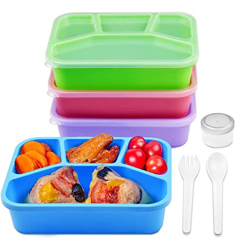 CHAMEEN Fiambrera de plástico con 4 compartimentos, 4 unidades, caja de almuerzo, set de fiambreras, sin BPA, contenedor para niños, lavavajillas, adultos y microondas