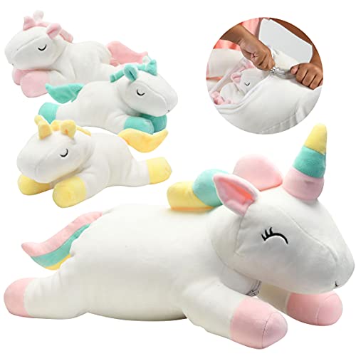 Prextex Plush Unicorn Toys Stuffed Animal W/ 3 Unicorn Baby Stuffed Animals - Big Unicorn Zippers 3 Little Plush Baby Unicorns - Unicorn Plush Toys For Kids 3-5 - Unicorn Toy - Gift For Unicorn Lovers #TOP2