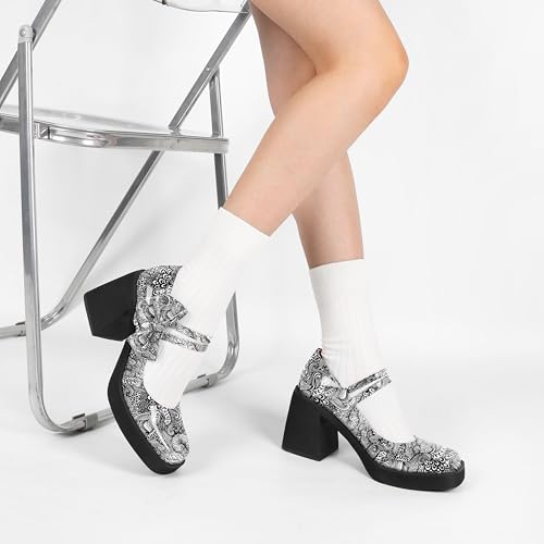 Women's Mary Jane Shoes Bow Heels Square Toe Heels Chunky Heel Pumps 3.4 Inch Cute Beauty Dressy Shoes4