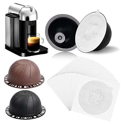 suchkawe 2Pcs Refillable Coffee Capsule Vertuo Pods, 230&150ml Reusable Refill Vertuoline Pod Coffee Capsule Filter Cup with Disposable Aluminum Foil Sticker Coffee Pod Seals Lids for Nespresso Vertuo