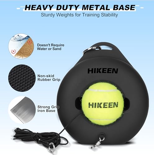 Image of Hikeen Premium Tennis Trainer Rebound with Metal Base,Portable Solo Tennis Trainer Set with 3 Highly Elastic String Balls,Tennis Practice Equipment for Adult Kids an Beginners