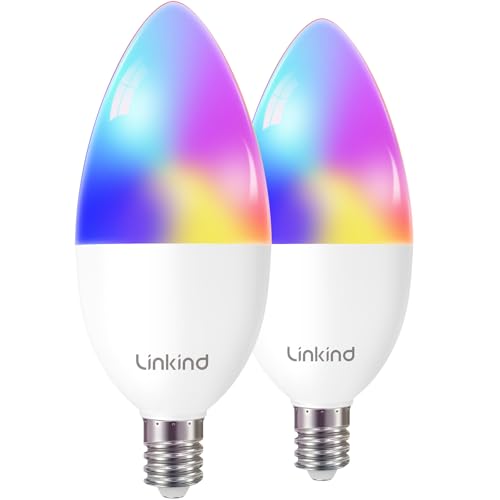 Linkind Matter Smart Bulbs, E12 Led Bulb Works with Alexa, Smart Light Bulbs, AiDot WiFi Candelabra Bulbs, RGBTW Color Changing Light Bulb, 2.4Ghz Only, 470 LM, 2 Pack