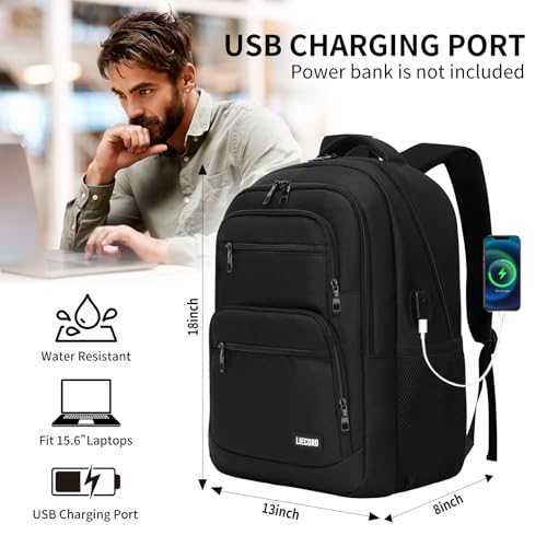 Backpack for Men, School Backpack for Boys Teens, 15.6 inch Laptop Back Pack with USB Charging Port, Backpacks for School Business Work College Travel, College Book Bag, Black Bookbag4