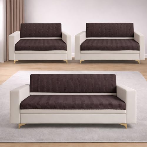 Image of Homerz Premium Velvet Sofa Cover Panel | Soft & Velvety Fabric | Rich Vibrant Colours | Sofa Protector for Living Room (Brown, 7 (3+2=2) Seater, Seat Cover with Backrest)