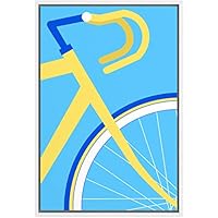 SIGNWIN Framed Canvas Wall Art Geometric Yellow Bike in Baby Blue Background Transportation Bicycles Illustrations Minimalism Modern Colorful for Living Room, Bedroom, Office - 16