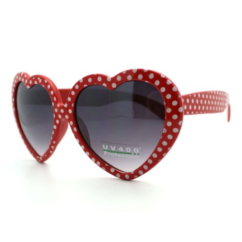 Red Heart Love Sunglasses Cute Heart Shape Frame with Polka Dots3