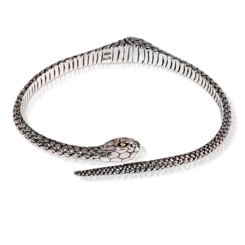 NOVICA Artisan Handmade Gold Accent Sterling Silver Bracelet Realistic Snake with 18k Eyes Cuff Indonesia Animal Themed Halloween [5.5 in L (end to End) x 0.3 in W] Earth Serpent