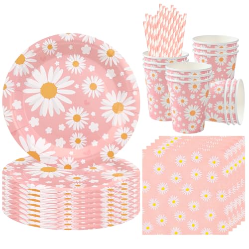68 Pièce Assortiments Marguerite Vaisselle de Fete, Vaisselle Anniversaire Marguerite, Decoration Anniversaire Enfant Assiette Tasse Serviette