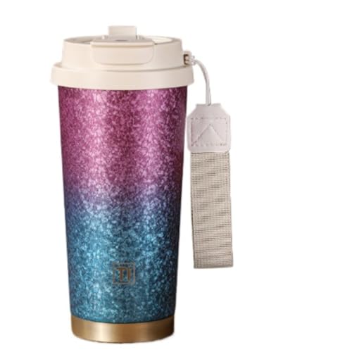 Wyazziv純チタン製コーヒー水筒 520mlストロー付き 直飲み対応 真空断熱で保温保冷に優れ 洗いやすい蓋付きタンブラー 漏れ防止機能 ひも付きで持ち運び便利 (青紫色です)