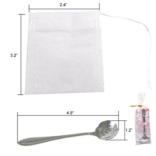 Tea Filter Bags, Nuiby Empty Tea Bags For Loose Leaf Tea - Disposable Tea Infuser Bags - 1 Cup Capacity, 100 Counts With 1Pc Stainless Steel Tea Spoon (2.4In X 3.2In) #TOP1