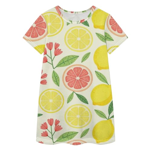 Vestido suave de verano con estampado de pomelo y limón acampanado