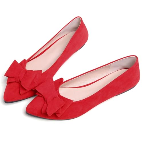 Image of TN TANGNEST Women's Flats Comfortable Dressy Slip On | Pointed Toe Bow Ballet Shoes, Business Casual Office Flats, Suede Flat Shoes