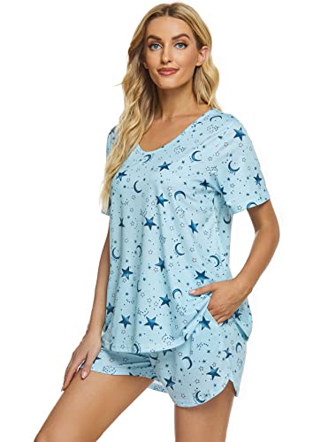 Fuezosst Womens Pajama Sets Short Sleeves 2 Pieces Lounge Outfits Set With Pockets #TOP2