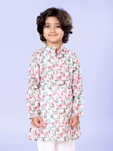 Image of KiddoPanti Boys 100% Cotton Ethnic Motif Printed Short Length Kurta