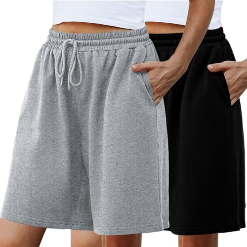 Image of Quenteen Women's Casual Summer Sweat Shorts Athletic Gym Shorts Loose Hiking Running Jogger Shorts with Pockets