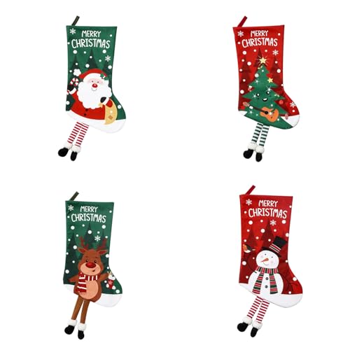 4PCS 58cm Christmas Stocking with 4 Name Tag Santa Snowman Reindeer Christmas Tree Stocking Decorations New