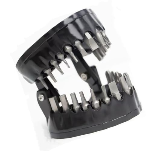 GWSNIO Denture Drill Bit Holder Teeth Shape Model Organizer Screwdriver Bit Organizer Magnetic Gums with 28PCS Bits Fits 1/4 Hex Bit & Drive Bit Adapter Gag Gift for Dentist (Black)