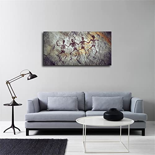 Cave Skeleton Prehistoric Primitive Caveman Paleolithic Cave History Poster Home Decor Canvas Painting Hd Picture Bedroom Living Room Decor Wall Art Frameless And Framed Hanging (24X46Inch-Framed) #TOP2