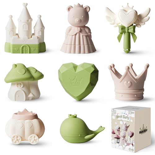 Image of MarcZero Princess Silicone Bath Toys 8Pcs for Toddlers Kids Babies,Bathtub Water Toys,Soft Squeezable Easy-Grip Pool Toys Set (Green)