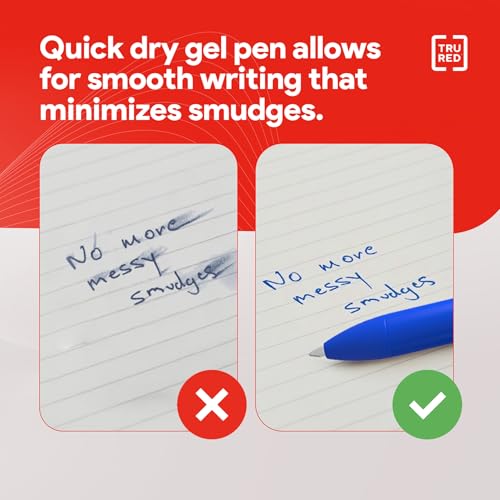 Image of Staples TRU RED Retractable Gel Pens, Medium Point 0.7mm, Blue Ink, 12 Pack - Quick-Dry Pens for Smooth, Smear-Free Writing