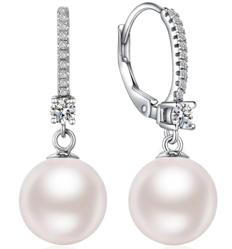 Boucles D'Oreille Perle Blanche 10mm,Boucle Doreille Perle De Culture Bijoux Femme Argent,Créoles Bijoux,