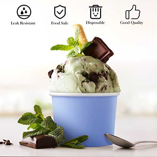 Image of Ruisita 50 Pack Disposable Bowls with Lids 8 oz Paper Cups Ice Cream Containers with Lids Leak-proof Soup Bowls Dessert Sundae Cups Cold or Hot Food for Birthday Picnic School Party Supplies, Blue