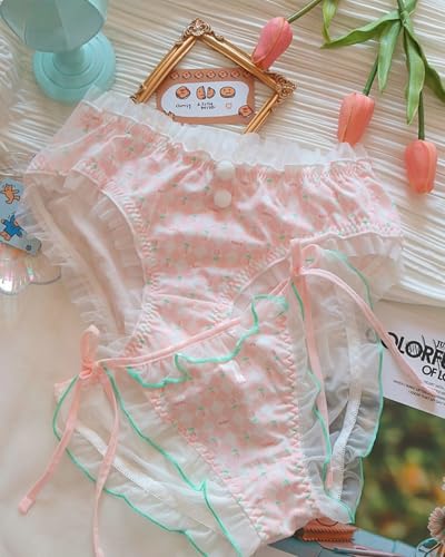 Cute Floral Frilly Panties for School Girls Teen Cotton Crotch Underwear Mid Rise Comfy Fit Lace Ruffled Trim3